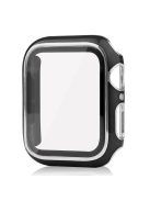 For Apple Watch SE (2022) 40mm / SE 40mm / 6 / 5 / 4 40mm Silicone Watch Band + Electroplating PC Watch Case with Tempered Glass Screen Protector Anti-Scratch Case Cover - Black / Silver