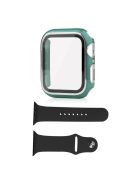 For Apple Watch SE (2022) 40mm / SE 40mm / 6 / 5 / 4 40mm Silicone Watch Band + Electroplating PC Watch Case with Tempered Glass Screen Protector Anti-Scratch Case Cover - Blackish Green