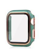 For Apple Watch SE (2022) 40mm / SE 40mm / 6 / 5 / 4 40mm Silicone Watch Band + Electroplating PC Watch Case with Tempered Glass Screen Protector Anti-Scratch Case Cover - Blackish Green / Gold