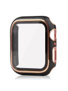 For Apple Watch SE (2022) 40mm / SE 40mm / 6 / 5 / 4 40mm Silicone Watch Band + Electroplating PC Watch Case with Tempered Glass Screen Protector Anti-Scratch Case Cover - Blue  /  Gold