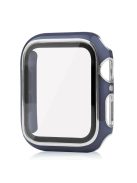 For Apple Watch SE (2022) 40mm / SE 40mm / 6 / 5 / 4 40mm Silicone Watch Band + Electroplating PC Watch Case with Tempered Glass Screen Protector Anti-Scratch Case Cover - Blue  /  Silver