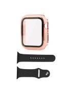 For Apple Watch SE (2022) 40mm / SE 40mm / 6 / 5 / 4 40mm Silicone Watch Band + Electroplating PC Watch Case with Tempered Glass Screen Protector Anti-Scratch Case Cover - Pink  /  Gold