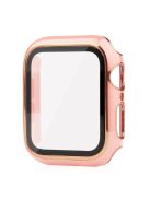 For Apple Watch SE (2022) 40mm / SE 40mm / 6 / 5 / 4 40mm Silicone Watch Band + Electroplating PC Watch Case with Tempered Glass Screen Protector Anti-Scratch Case Cover - Pink  /  Gold