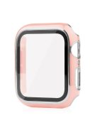 For Apple Watch SE (2022) 40mm / SE 40mm / 6 / 5 / 4 40mm Silicone Watch Band + Electroplating PC Watch Case with Tempered Glass Screen Protector Anti-Scratch Case Cover - Pink  /  Silver