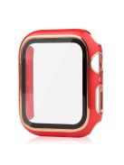 For Apple Watch SE (2022) 40mm / SE 40mm / 6 / 5 / 4 40mm Silicone Watch Band + Electroplating PC Watch Case with Tempered Glass Screen Protector Anti-Scratch Case Cover - Red  /  Gold