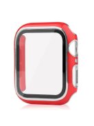 For Apple Watch SE (2022) 40mm / SE 40mm / 6 / 5 / 4 40mm Silicone Watch Band + Electroplating PC Watch Case with Tempered Glass Screen Protector Anti-Scratch Case Cover - Red  /  Silver