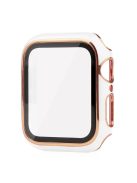 For Apple Watch SE (2022) 40mm / SE 40mm / 6 / 5 / 4 40mm Silicone Watch Band + Electroplating PC Watch Case with Tempered Glass Screen Protector Anti-Scratch Case Cover - White  /  Gold