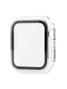 For Apple Watch SE (2022) 40mm / SE 40mm / 6 / 5 / 4 40mm Silicone Watch Band + Electroplating PC Watch Case with Tempered Glass Screen Protector Anti-Scratch Case Cover - White  /  Silver