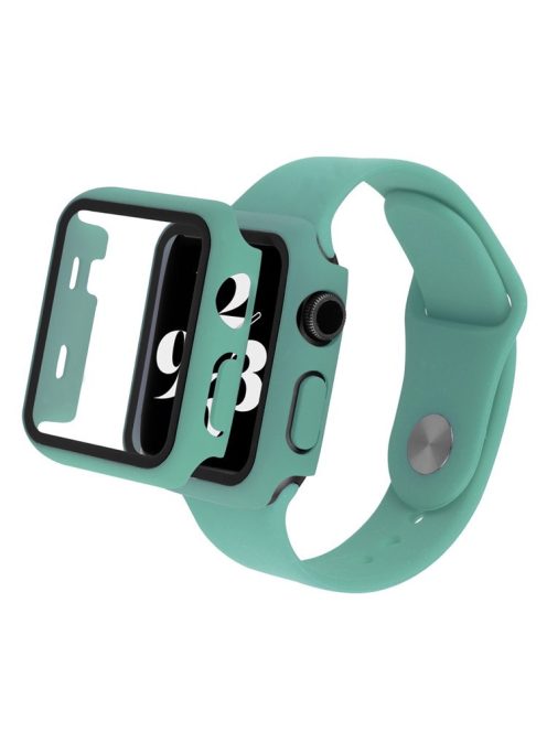 For Apple Watch SE (2022) 40mm / SE 40mm / 6 / 5 / 4 40mm Silicone Watch Strap + PC Watch Case with Tempered Glass Screen Protector Shockproof Protective Cover - Green