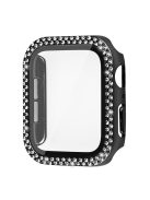 For Apple Watch SE (2022) 40mm / SE 40mm / Series 6 / 5 / 4 40mm Rhinestones Decor Hard PC Watch Case with Tempered Glass Film + Black Silicone Wrist Band - Black