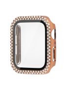 For Apple Watch SE (2022) 40mm / SE 40mm / Series 6 / 5 / 4 40mm Rhinestones Decor Hard PC Watch Case with Tempered Glass Film + Black Silicone Wrist Band - Rose Gold