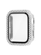 For Apple Watch SE (2022) 40mm / SE 40mm / Series 6 / 5 / 4 40mm Rhinestones Decor Hard PC Watch Case with Tempered Glass Film + Black Silicone Wrist Band - Silver