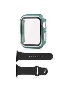   For Apple Watch SE (2022) 44mm / SE 44mm / 6 / 5 / 4 44mm Silicone Watch Band + PC Watch Case with Tempered Glass Screen Protector Electroplating Protective Case Cover - Blackish Green