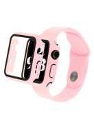 For Apple Watch SE (2022) 44mm / SE 44mm / 6 / 5 / 4 44mm Silicone Watch Strap + Full Cover Hard PC Watch Case with Tempered Glass Screen Protector - Deep Pink