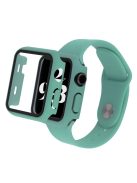 For Apple Watch SE (2022) 44mm / SE 44mm / 6 / 5 / 4 44mm Silicone Watch Strap + Full Cover Hard PC Watch Case with Tempered Glass Screen Protector - Green