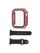 For Apple Watch SE (2022) 44mm / SE 44mm / Series 6 / 5 / 4 44mm Rhinestones Design PC Watch Case Protector with Tempered Glass Film + Black Silicone Strap - Red