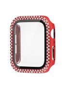 For Apple Watch SE (2022) 44mm / SE 44mm / Series 6 / 5 / 4 44mm Rhinestones Design PC Watch Case Protector with Tempered Glass Film + Black Silicone Strap - Red