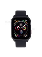 For Apple Watch SE / SE (2022) / Series 6 / 5 / 4 44mm Soft Silicone Replacement Strap with Rubberized PC Frame + Tempered Glass Screen Protector - Black