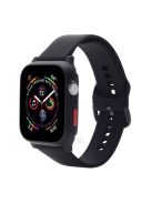 For Apple Watch SE / SE (2022) / Series 6 / 5 / 4 44mm Soft Silicone Replacement Strap with Rubberized PC Frame + Tempered Glass Screen Protector - Black