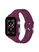 For Apple Watch SE / SE (2022) / Series 6 / 5 / 4 44mm Soft Silicone Replacement Strap with Rubberized PC Frame + Tempered Glass Screen Protector - Dark Red