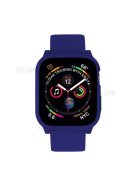 For Apple Watch SE / SE (2022) / Series 6 / 5 / 4 44mm Soft Silicone Replacement Strap with Rubberized PC Frame + Tempered Glass Screen Protector - Midnight Blue