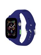 For Apple Watch SE / SE (2022) / Series 6 / 5 / 4 44mm Soft Silicone Replacement Strap with Rubberized PC Frame + Tempered Glass Screen Protector - Midnight Blue