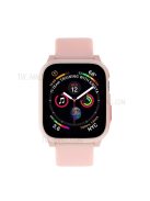 For Apple Watch SE / SE (2022) / Series 6 / 5 / 4 44mm Soft Silicone Replacement Strap with Rubberized PC Frame + Tempered Glass Screen Protector - Pink