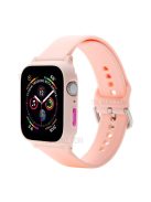 For Apple Watch SE / SE (2022) / Series 6 / 5 / 4 44mm Soft Silicone Replacement Strap with Rubberized PC Frame + Tempered Glass Screen Protector - Pink