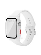 For Apple Watch SE / SE (2022) / Series 6 / 5 / 4 44mm Soft Silicone Replacement Strap with Rubberized PC Frame + Tempered Glass Screen Protector - White