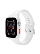 For Apple Watch SE / SE (2022) / Series 6 / 5 / 4 44mm Soft Silicone Replacement Strap with Rubberized PC Frame + Tempered Glass Screen Protector - White