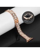 For Apple Watch SE / SE(2022) / Series 4 / 5 / 6 40mm 5 Rows Stainless Steel Rhinestone Decor Watch Band with Anti-scratch Hard PC Watch Case - Rose Gold