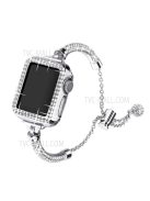 For Apple Watch SE / SE(2022) / Series 4 / 5 / 6 40mm Metal Rhinestone Decor Bracelet Adjustable Watch Band + Hollow Out PC Anti-scratch Watch Case - Silver