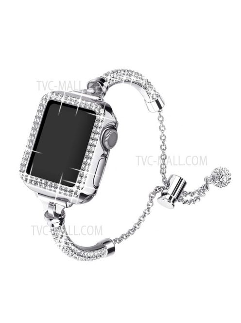 For Apple Watch SE / SE(2022) / Series 4 / 5 / 6 40mm Metal Rhinestone Decor Bracelet Adjustable Watch Band + Hollow Out PC Anti-scratch Watch Case - Silver