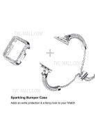 For Apple Watch SE / SE(2022) / Series 4 / 5 / 6 40mm Metal Rhinestone Decor Bracelet Adjustable Watch Band + Hollow Out PC Anti-scratch Watch Case - Silver