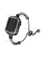 For Apple Watch SE / SE(2022) / Series 4 / 5 / 6 40mm Metal Stylish Rhinestone Decor Bracelet Wrist Strap Watch Band + Hollow Out PC Anti-scratch Watch Case - Black