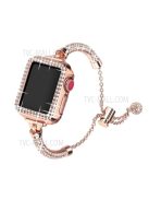 For Apple Watch SE / SE(2022) / Series 4 / 5 / 6 40mm Metal Stylish Rhinestone Decor Bracelet Wrist Strap Watch Band + Hollow Out PC Anti-scratch Watch Case - Rose Gold