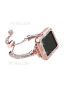 For Apple Watch SE / SE(2022) / Series 4 / 5 / 6 40mm Metal Stylish Rhinestone Decor Bracelet Wrist Strap Watch Band + Hollow Out PC Anti-scratch Watch Case - Rose Gold