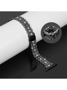 For Apple Watch SE / SE(2022) / Series 4 / 5 / 6 40mm Rhinestone Decor Watch Band Stainless Steel Wrist Strap with Hard PC Watch Case - Black