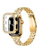 For Apple Watch SE / SE(2022) / Series 4 / 5 / 6 40mm Rhinestone Decor Watch Band Stainless Steel Wrist Strap with Hard PC Watch Case - Gold