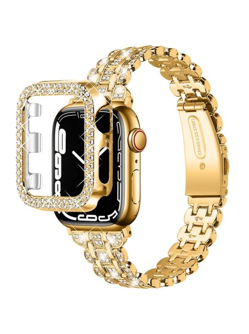 For Apple Watch SE / SE(2022) / Series 4 / 5 / 6 40mm Rhinestone Decor Watch Band Stainless Steel Wrist Strap with Hard PC Watch Case - Gold