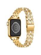 For Apple Watch SE / SE(2022) / Series 4 / 5 / 6 40mm Rhinestone Decor Watch Band Stainless Steel Wrist Strap with Hard PC Watch Case - Gold