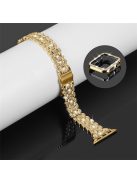 For Apple Watch SE / SE(2022) / Series 4 / 5 / 6 40mm Rhinestone Decor Watch Band Stainless Steel Wrist Strap with Hard PC Watch Case - Gold