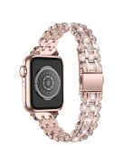 For Apple Watch SE / SE(2022) / Series 4 / 5 / 6 40mm Rhinestone Decor Watch Band Stainless Steel Wrist Strap with Hard PC Watch Case - Pink / Gold