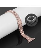 For Apple Watch SE / SE(2022) / Series 4 / 5 / 6 40mm Rhinestone Decor Watch Band Stainless Steel Wrist Strap with Hard PC Watch Case - Pink / Gold