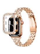 For Apple Watch SE / SE(2022) / Series 4 / 5 / 6 40mm Rhinestone Decor Watch Band Stainless Steel Wrist Strap with Hard PC Watch Case - Rose Gold