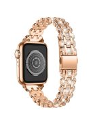 For Apple Watch SE / SE(2022) / Series 4 / 5 / 6 40mm Rhinestone Decor Watch Band Stainless Steel Wrist Strap with Hard PC Watch Case - Rose Gold