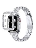 For Apple Watch SE / SE(2022) / Series 4 / 5 / 6 40mm Rhinestone Decor Watch Band Stainless Steel Wrist Strap with Hard PC Watch Case - Silver