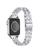 For Apple Watch SE / SE(2022) / Series 4 / 5 / 6 40mm Rhinestone Decor Watch Band Stainless Steel Wrist Strap with Hard PC Watch Case - Silver