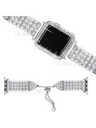 For Apple Watch SE / SE(2022) / Series 6 / 5 / 4 40mm Replacement Strap Pearl Rhinestone Decor Adjustable Metal Bracelet Wrist Band + PC Watch Case - Silver