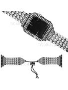 For Apple Watch SE / SE(2022) / Series 6 / 5 / 4 40mm Replacement Wrist Strap Pearl Rhinestone Decor Metal Bracelet Band + PC Anti-scratch Watch Case - Black